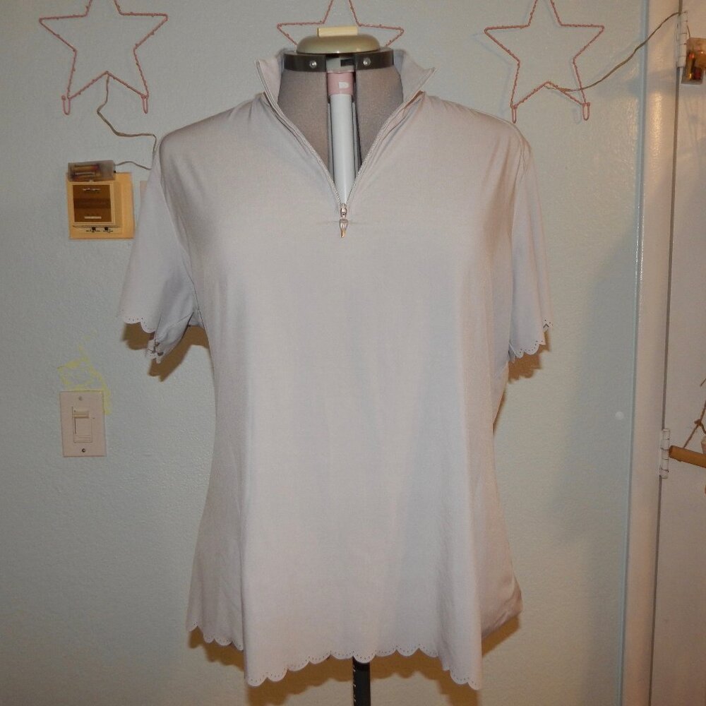 Greg Norman Plus Size XL Grey Shirt Lightweight Laser Trimmed Play Dry Blouse